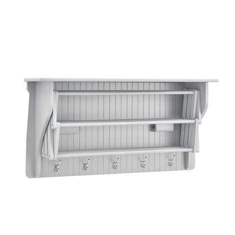 Danya B Accordion Clothes Drying Rack, Retractable, Wall Mounted Towel Rack and Hooks for Clothes and Towels for use in Laundry Room or Garage (White)