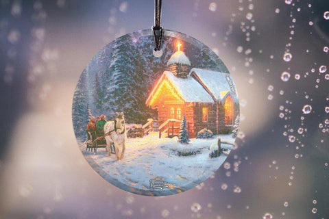 Thomas Kinkade - Christmas Chapel - 3.5” Starfire Prints Hanging Glass Print Accessory - Ideal Decoration for Gifting and Collecting