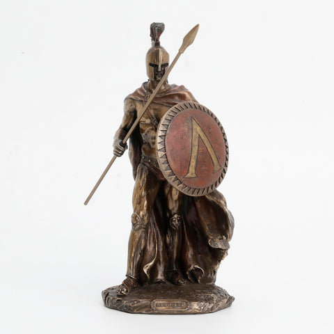 Veronese 9 7/8 Inch Leonidas Spartan King with Spear and Shield Cold Cast Resin Antique Bronze Sculpture