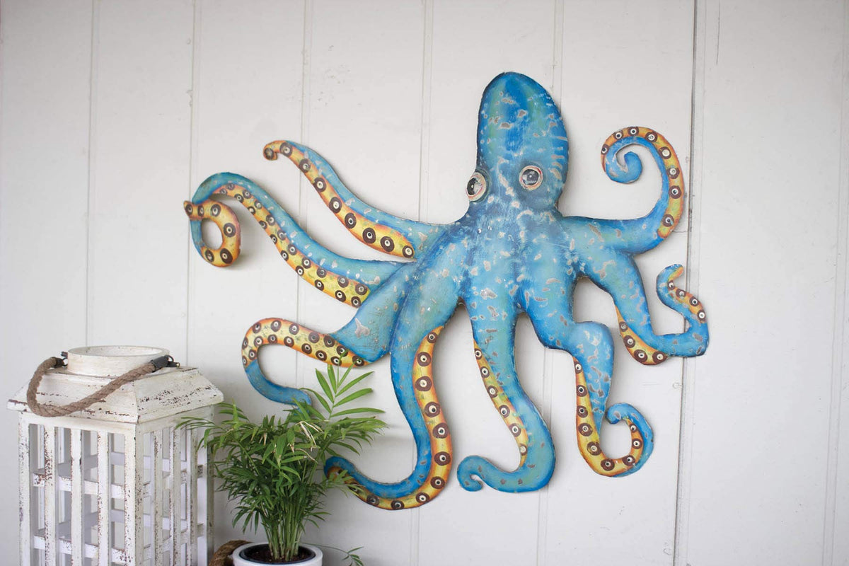 KALALOU A5650 Hand Hammered Recycled Metal Octopus Wall Hanging, One Size, Multicolored, 28.00" x 32.00"