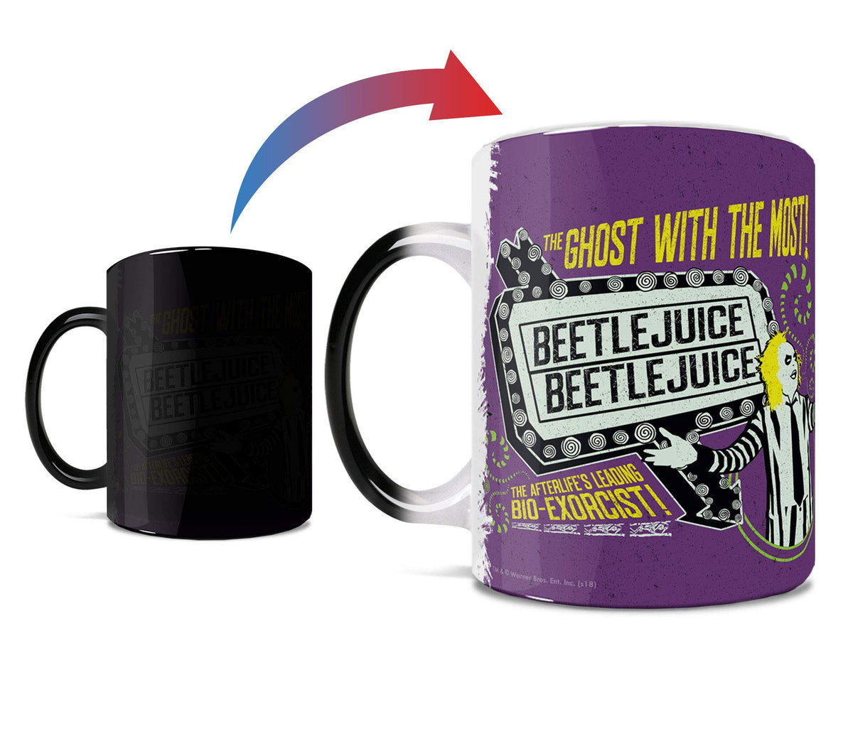 Morphing Mugs Beetlejuice - The Ghost with the Most - One 11 oz Color Changing Heat Sensitive Ceramic Mug – Image Revealed When HOT Liquid Is Added!