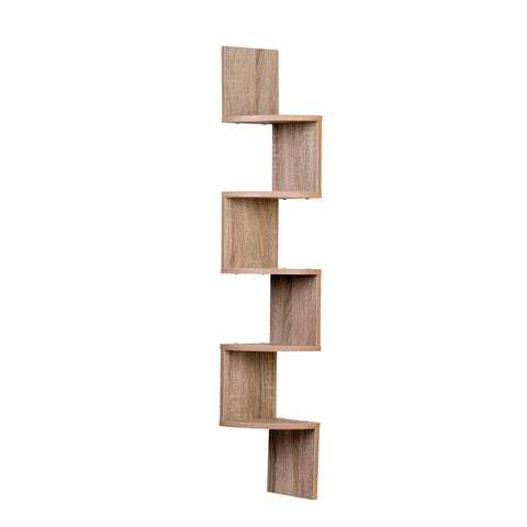 Danya B XF11035BH Large Decorative 5-Tier Corner Floating Wall Mount Display Shelving Unit - Beech Veneer