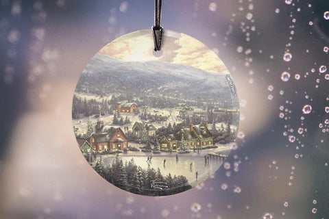 Thomas Kinkade - Christmas Chapel - 3.5” Starfire Prints Hanging Glass Print Accessory - Ideal Decoration for Gifting and Collecting