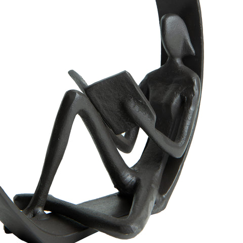 Danya B. Contemporary Encircled Male & Female Reader Cast Iron Sculpture Bookend Statues (Set of Male and Female)