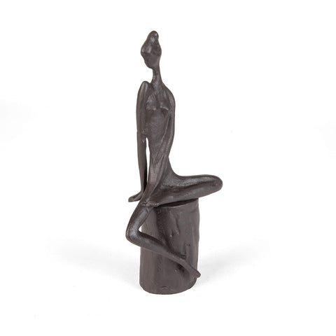 Danya B. Woman in Reflection Cast Iron Sculpture | Contemporary Metal Art Shelf Decor | Thinking Figurine - Brown