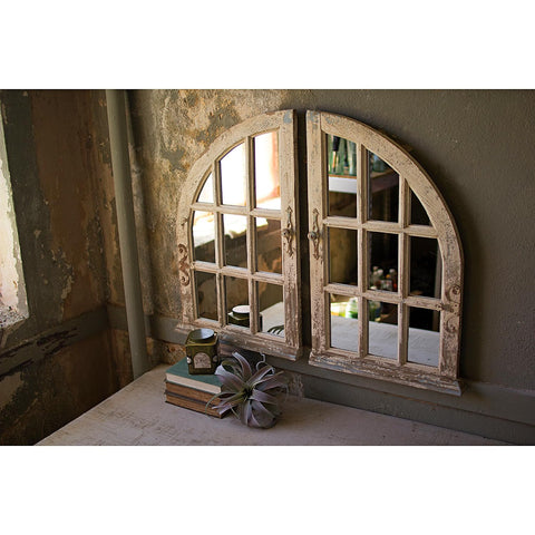 SET OF TWO ARCHED WINDOW MIRRORS