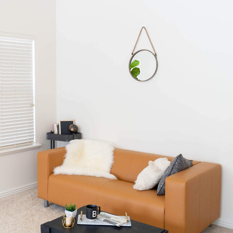 Danya B. SE021 Decorative Rustic Metal-Framed 15" Gold Patina Round Wall Mirror with Hanging Rope