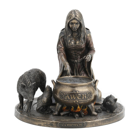 Veronese Design 6.25" Tall Ceridwen and The Cauldron Celtic Goddess of Knowledge Cold Cast Resin Antique Bronze Finish Statue Altar Decor Figurine