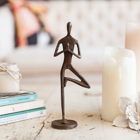Danya B. ZD5792S Contemporary Metal Art Yoga Home Decor - Female in Yoga Tree Pose - Bronze Sculpture