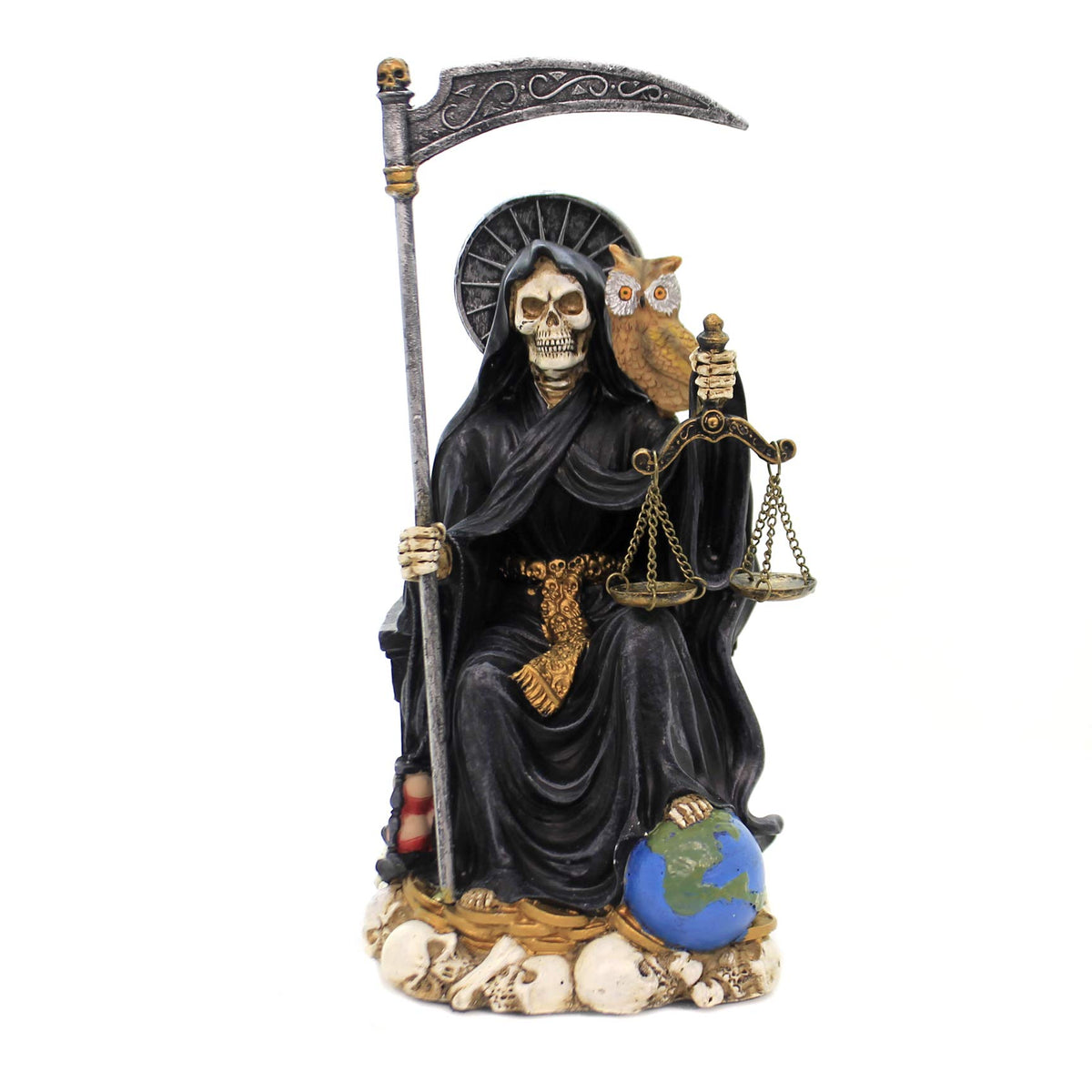 Pacific Giftware Santa Muerte Saint of Holy Death Seated Religious Statue 9 Inch Protection (Black)