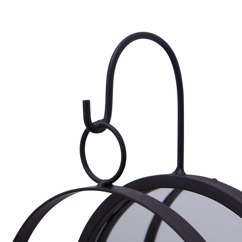 Danya B. Round Wrought Iron Pillar Candle Sconce with Mirror – A Decorative Rustic Metal Hanging Wall Candleholder