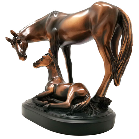 Treasure of Nature Bronze Mom & Baby Horse Sculpture Statue, 8 x 4.5 x 7 inch