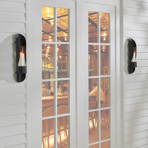 Danya B. SE2137 Iron and Glass Candle Wall Sconces - Wall Mount Hugging Metal Candle Holders with Glass Hurricanes - (Set of 2) - Black