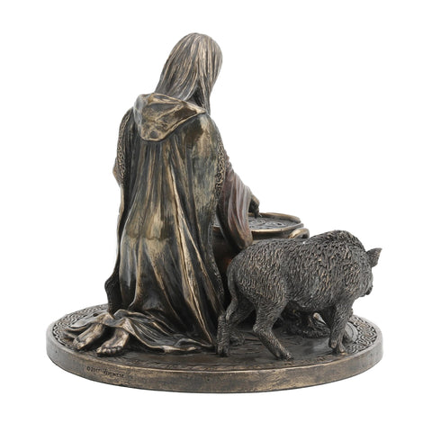Veronese Design 6.25" Tall Ceridwen and The Cauldron Celtic Goddess of Knowledge Cold Cast Resin Antique Bronze Finish Statue Altar Decor Figurine