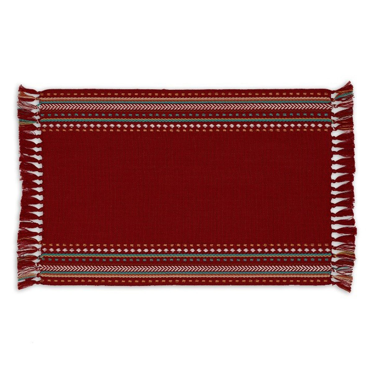 Design Imports Southwest Table Linens, 13-Inch by 19-Inch Placemat, Red Chipotle Hacienda Stripe Fringed