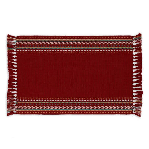 Design Imports Southwest Table Linens, 13-Inch by 19-Inch Placemat, Red Chipotle Hacienda Stripe Fringed