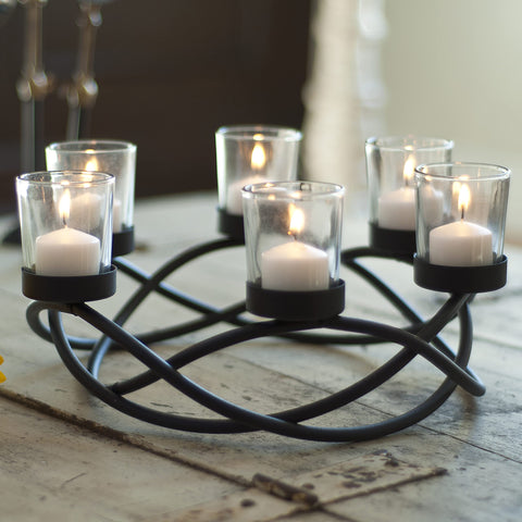 Danya B. Decorative Indoor/Outdoor Round Waves Metal Wrought Iron Candleholder & Centerpiece, Home Decor for Dining Table, End Table, Patio Gift for Housewarming, Wedding and Birthday
