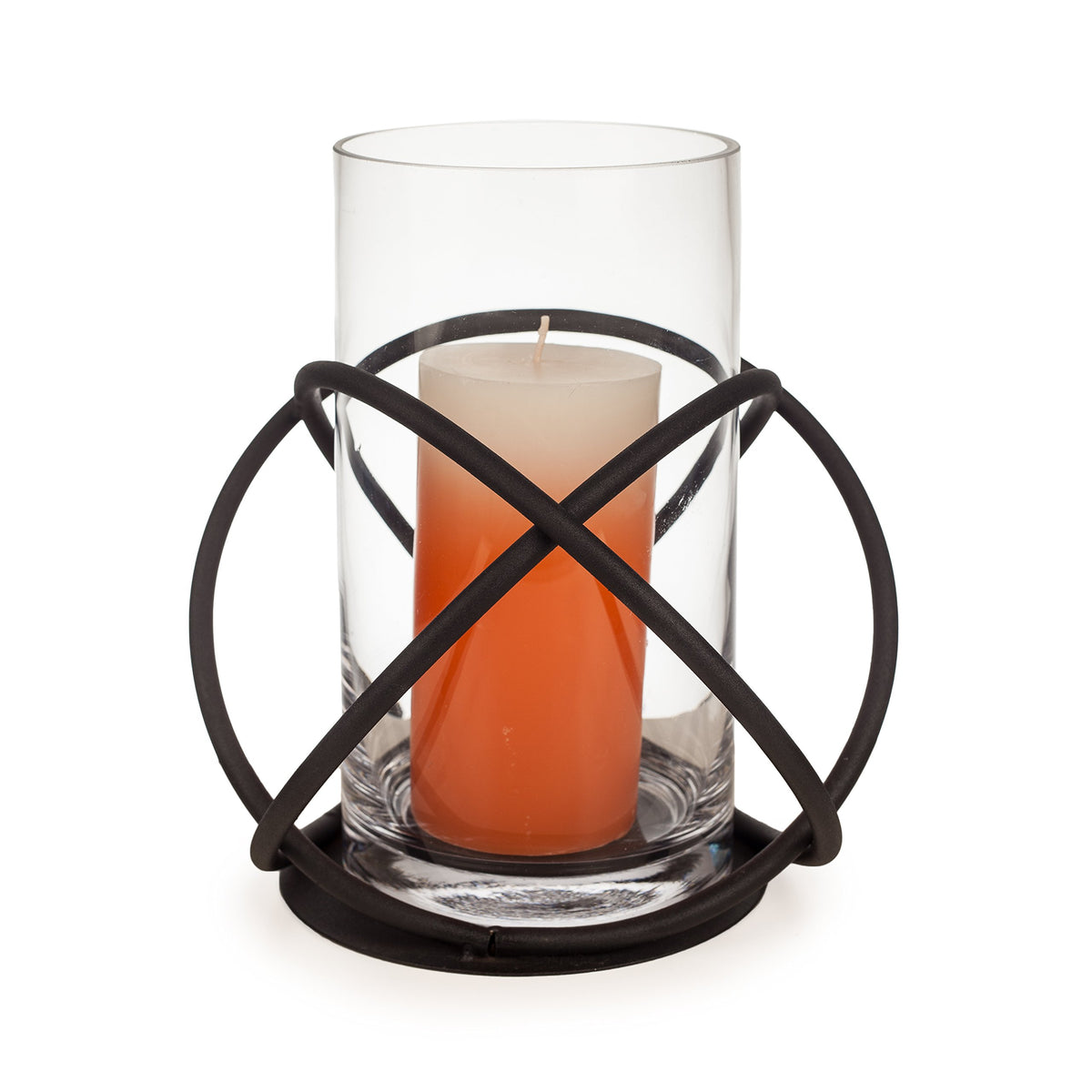 Danya B. Rustic Home Décor, Large Indoor/Outdoor Orbits Centerpiece for Dining Table and Patio, Iron Metal and Glass Hurricane Vase Candleholder, Gift for Wedding, Housewarming and Birthday