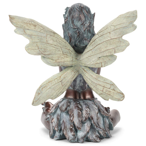 Napco 12 x 10.5 Inch Resin Constructed Meditation Fairy Decorative Indoor or Outdoor Garden Statue, Weathered Bronze and Stone