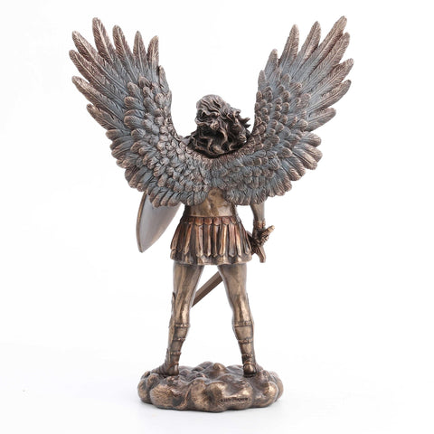 Veronese Design 11 Inch Saint Michael Archangel with Battle Shield and Sword Cold Cast Resin Material Antique Bronze Finish Angel Statue