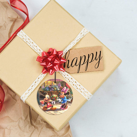 Trend Setters Disney Thomas Kinkade Artwork Mickey and Minnie Sweetheart Bridge 3.5” Starfire Prints Hanging Glass Print Accessory