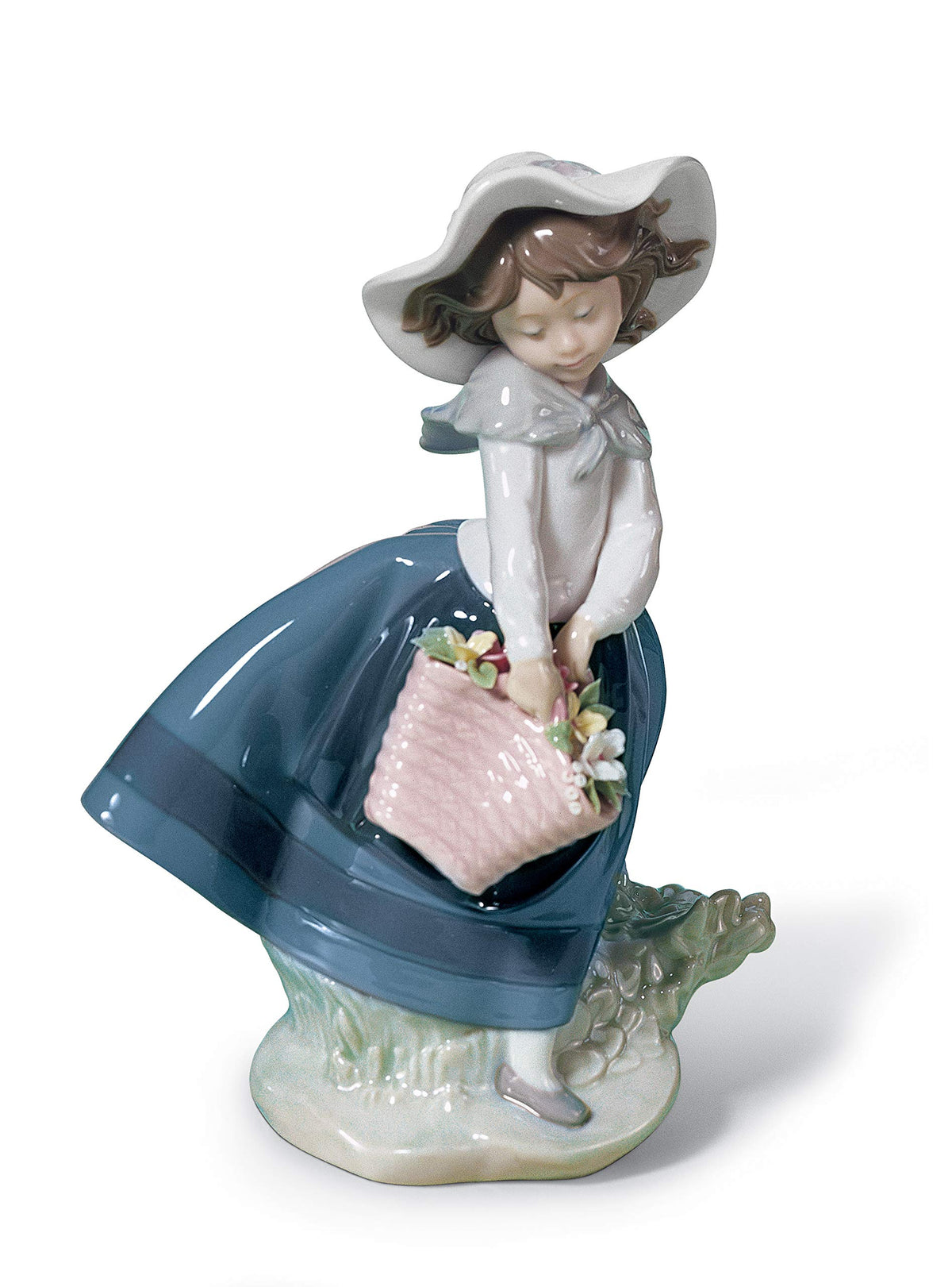 LLADRÓ Pretty Pickings Girl Figurine. Porcelain Girl with Flowers Figure.