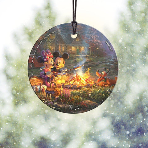 Trend Setters Disney Thomas Kinkade Artwork Mickey and Minnie Sweetheart Bridge 3.5” Starfire Prints Hanging Glass Print Accessory