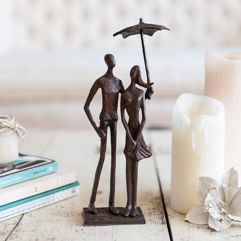 Danya B Loving Couple Under Umbrella Bronze Sculpture - Modern and Elegant Design – Metal Art - Contemporary Home and Office Décor – Modern Tabletop Décor