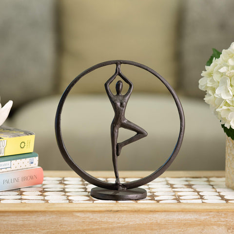 Danya B. Yoga Tree Circle Cast Iron Sculpture Modern Art Shelf Décor and Gift for Yoga and Meditation Lovers for Home Office, Yoga Studio or Home Decoration Statement Piece