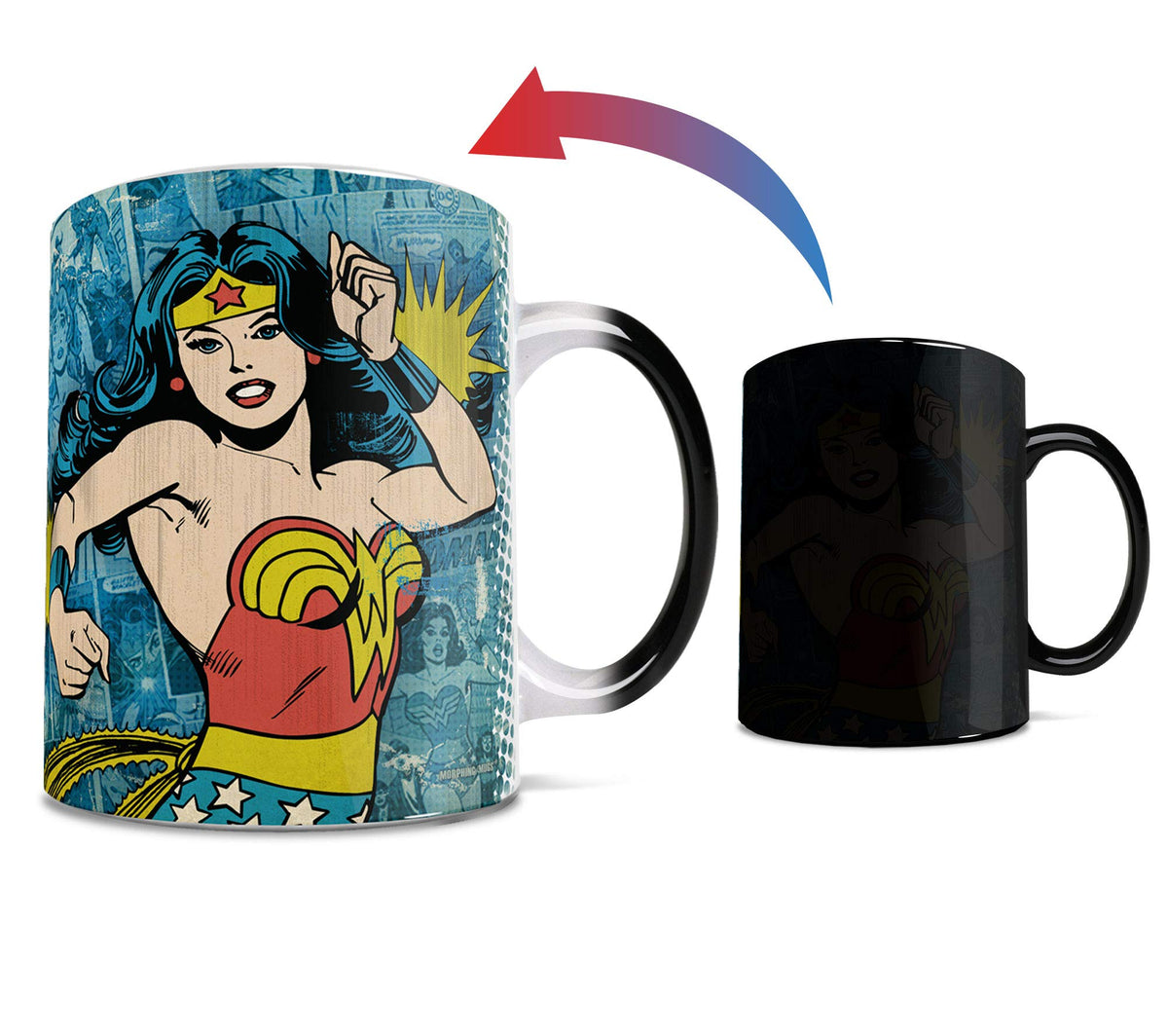 Morphing Mugs DC Comics - Wonder Woman - Retro Logo - One 11 oz Color Changing Heat Sensitive Ceramic Mug – Image Revealed When HOT Liquid Is Added!