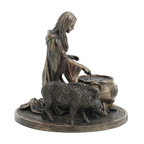 Veronese Design 6.25" Tall Ceridwen and The Cauldron Celtic Goddess of Knowledge Cold Cast Resin Antique Bronze Finish Statue Altar Decor Figurine