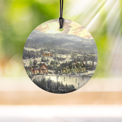 Thomas Kinkade - Christmas Chapel - 3.5” Starfire Prints Hanging Glass Print Accessory - Ideal Decoration for Gifting and Collecting