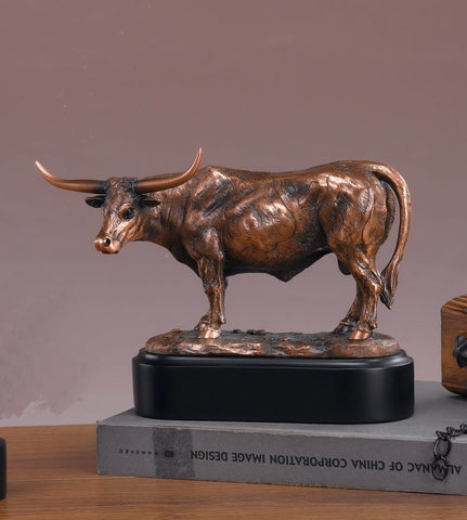 Longhorn Steer Figure Bronze Plated Statue Sculpture