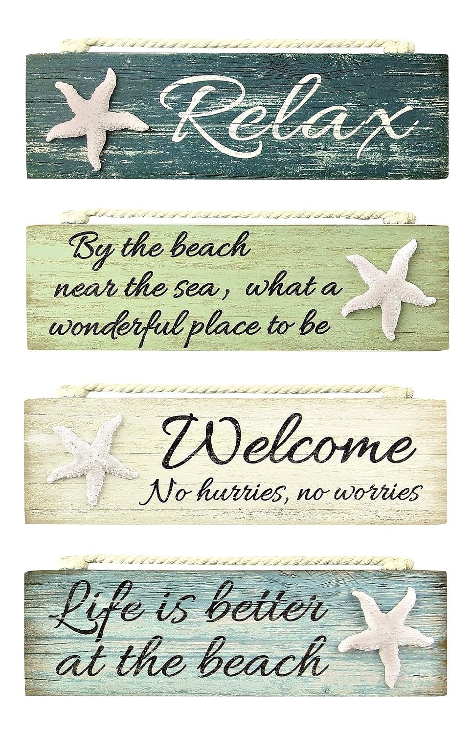 Relax By the Beach Welcome Life is Better Painted Wood Block Signs Set of 4