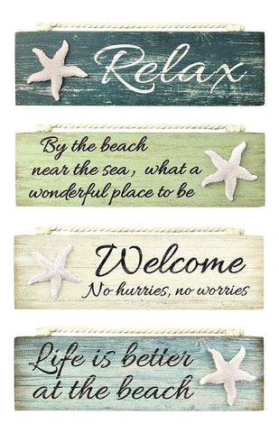 Relax By the Beach Welcome Life is Better Painted Wood Block Signs Set of 4