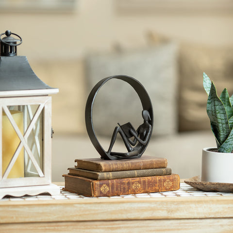 Danya B. Contemporary Encircled Male & Female Reader Cast Iron Sculpture Bookend Statues (Set of Male and Female)