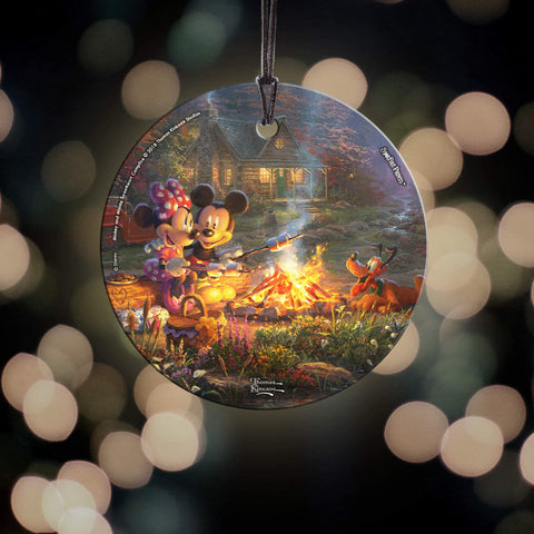 Trend Setters Disney Thomas Kinkade Artwork Mickey and Minnie Sweetheart Bridge 3.5” Starfire Prints Hanging Glass Print Accessory