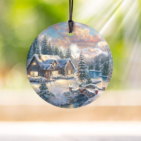 Thomas Kinkade - Christmas Chapel - 3.5” Starfire Prints Hanging Glass Print Accessory - Ideal Decoration for Gifting and Collecting
