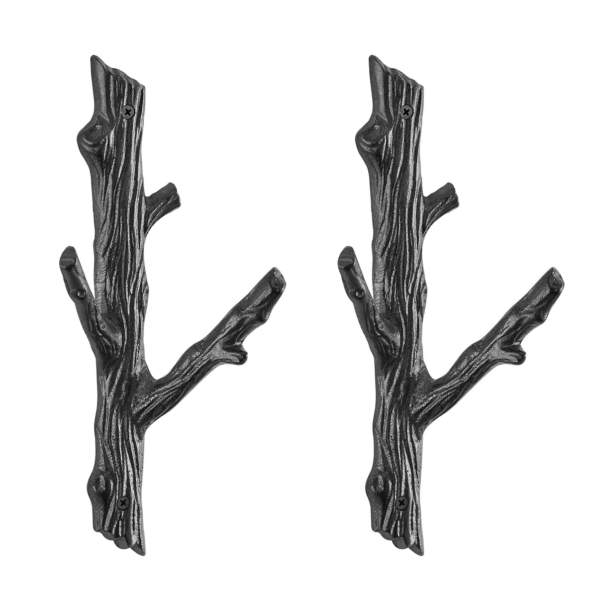 Danya B. Double Cast Iron Tree Branch Coat Hook 2-Piece Set | Wall Mounted | For towels, bags, purses, coats, jackets, scarves, hats, caps | Use in Entryway, Bedroom, Hallway, Bathroom, Kitchen- Brown