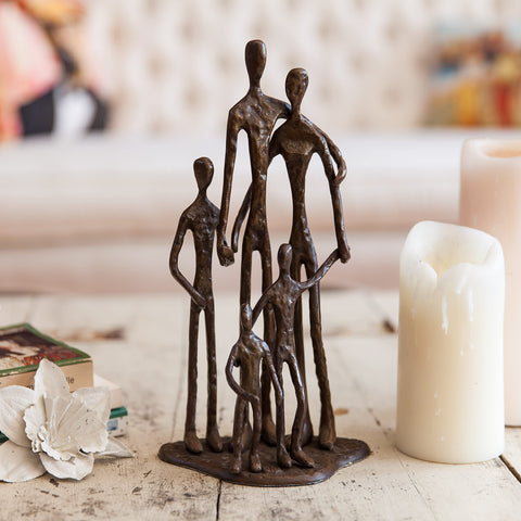 Danya B. Home Shelf Décor (ZD11021) - Sand Casted Metal Art Bronze Sculpture Family of Five - Lined with Velveteen