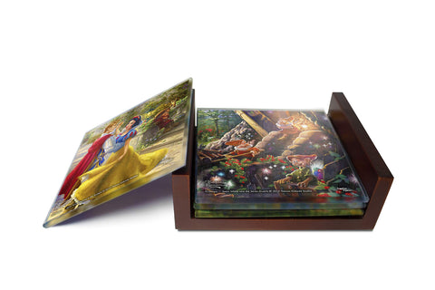 Disney – Mulan – Blossoms of Love – Glass Coaster Set – for Gifting Collecting – Comes with Stylish Modern Wooden Holder