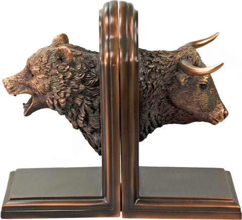 Treasure of Nature Bronze Plated Resin Sculptures Bear & Bull Head Bookends 9" w X 8" h New