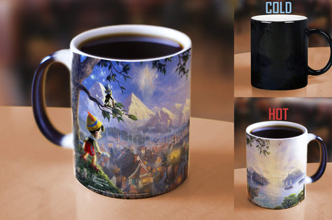 Morphing Mugs Disney - Pinocchio - Wishes Upon A Star - Thomas Kinkade - One 11 oz Color Changing Heat Sensitive Ceramic Mug – Image Revealed When HOT Liquid Is Added!