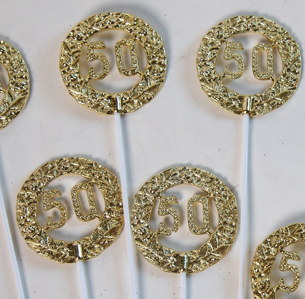 50th Anniversary Plastic Picks 2.5" Diameter 12" Long, Pack of 12