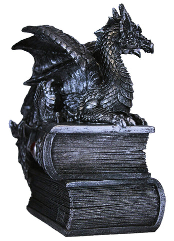 DWK 8" Guardian of Bibliophiles Decorative Medieval Gothic Dragon Trinket Stash Box Statue with Magical Hidden Book Secret Storage Compartment for Fantasy Home Decor…