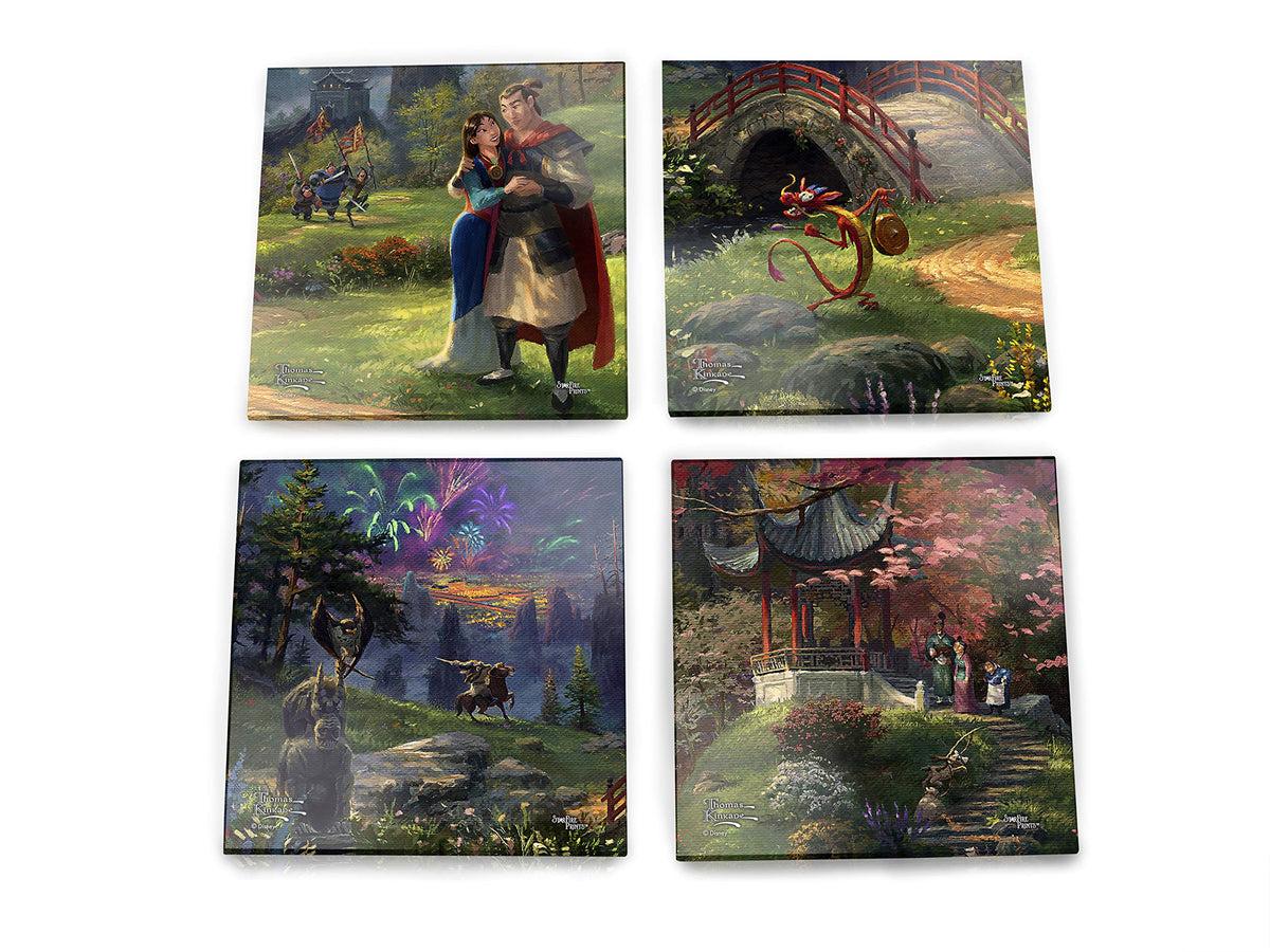 Disney – Mulan – Blossoms of Love – Glass Coaster Set – for Gifting Collecting – Comes with Stylish Modern Wooden Holder