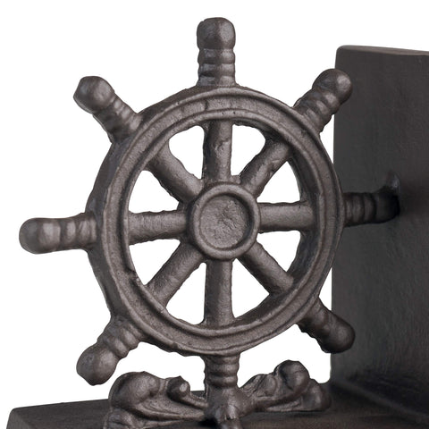 Danya B. ZI08303 Nautical/Coastal Home Decor - 2-Piece Metal Bookend Set with Anchor and Captain's Wheel