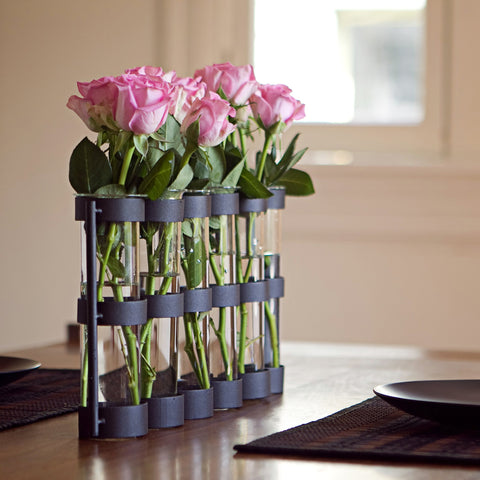 Danya B. QB280 Table Centerpiece - Large Metal and Glass Six-Tube Bud/Flower Vase Set - Hinged for Variable Arrangement