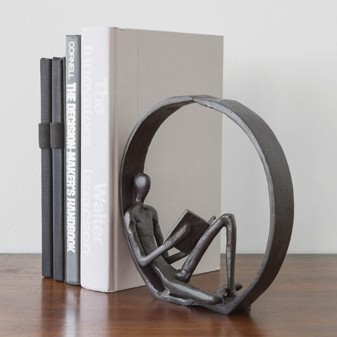 Danya B. Contemporary Encircled Male & Female Reader Cast Iron Sculpture Bookend Statues (Set of Male and Female)