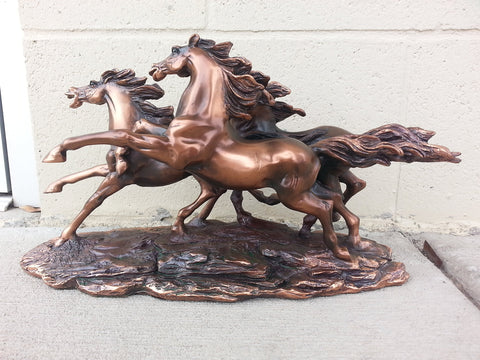 Treasure of Nature Bronze Finished Resin Sculpture 3 Running Horses 14" W X 7.5" H